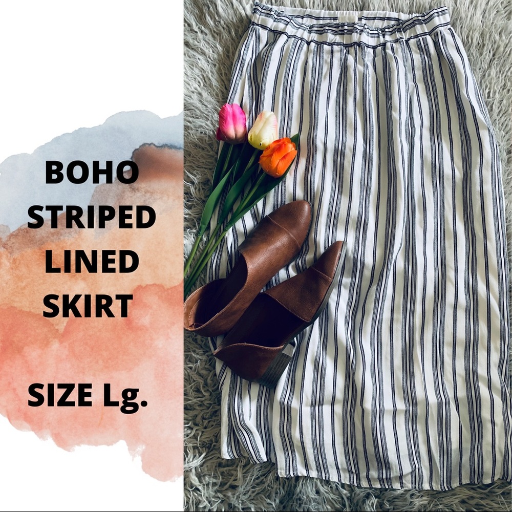 NWOT• Boho Striped Lined Skirt
